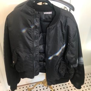 Bomber jacket with mesh sleeves
